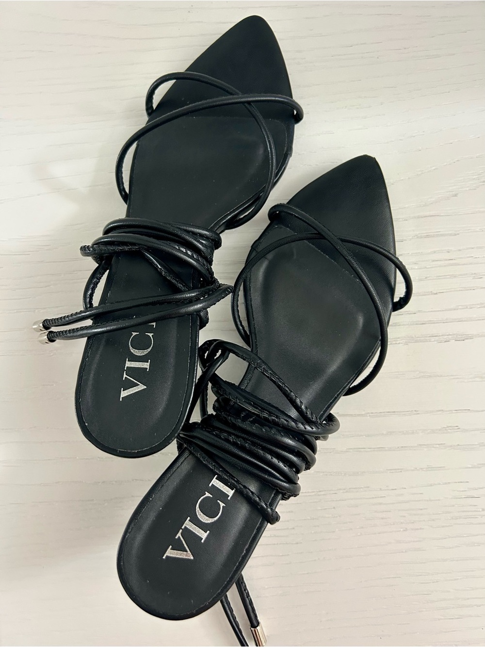 Strappy Lace-Up Black Kitten Heel Sandals - Picture 4 of 5